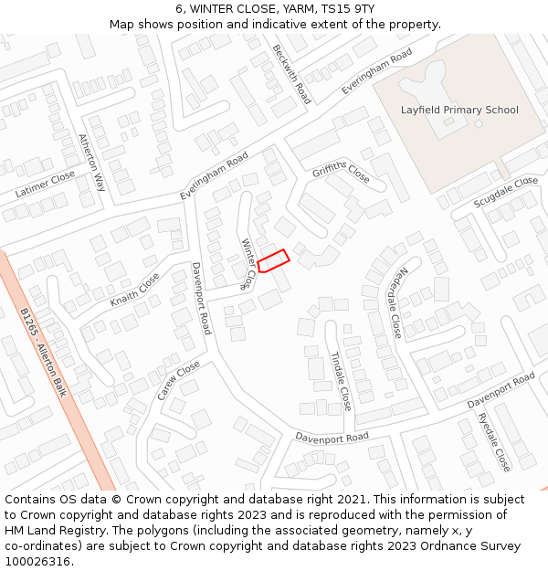 6, WINTER CLOSE, YARM, TS15 9TY: Location map and indicative extent of plot