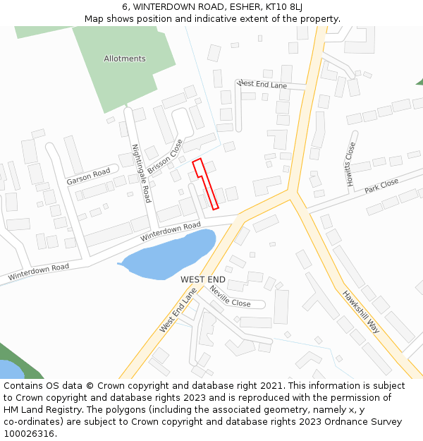 6, WINTERDOWN ROAD, ESHER, KT10 8LJ: Location map and indicative extent of plot