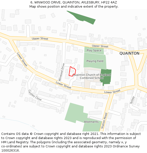 6, WINWOOD DRIVE, QUAINTON, AYLESBURY, HP22 4AZ: Location map and indicative extent of plot