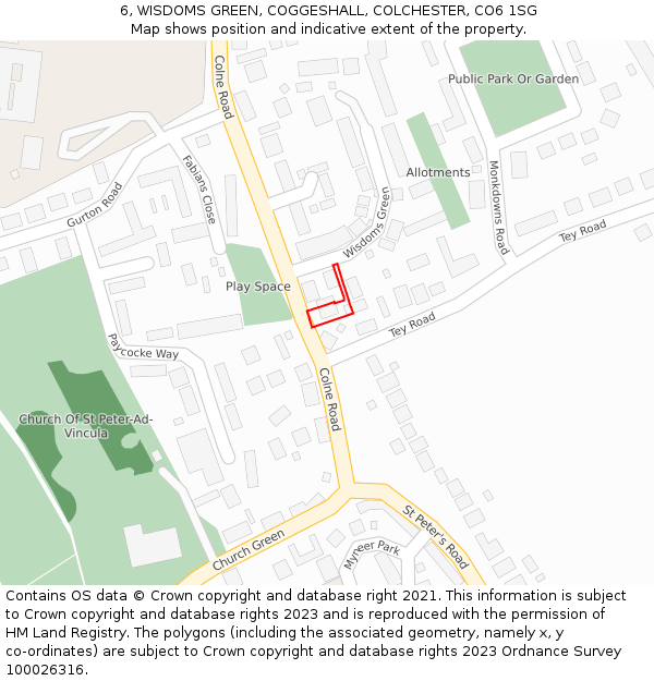 6, WISDOMS GREEN, COGGESHALL, COLCHESTER, CO6 1SG: Location map and indicative extent of plot