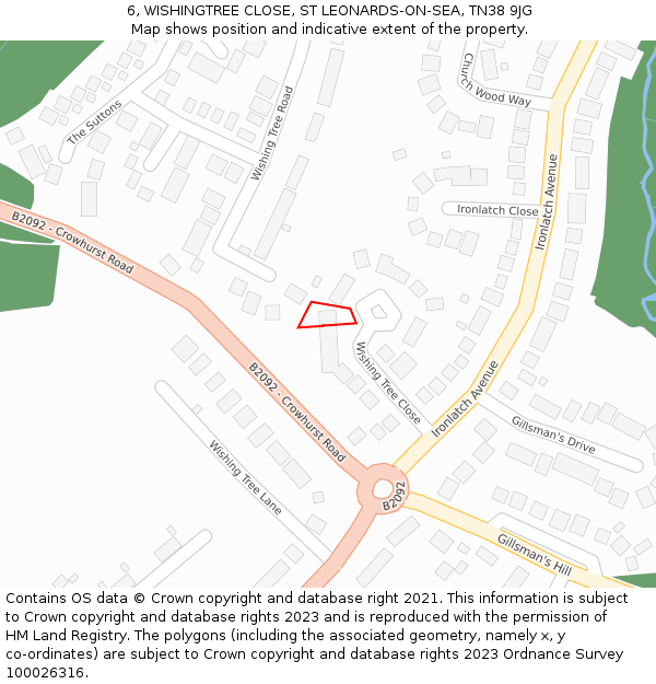 6, WISHINGTREE CLOSE, ST LEONARDS-ON-SEA, TN38 9JG: Location map and indicative extent of plot