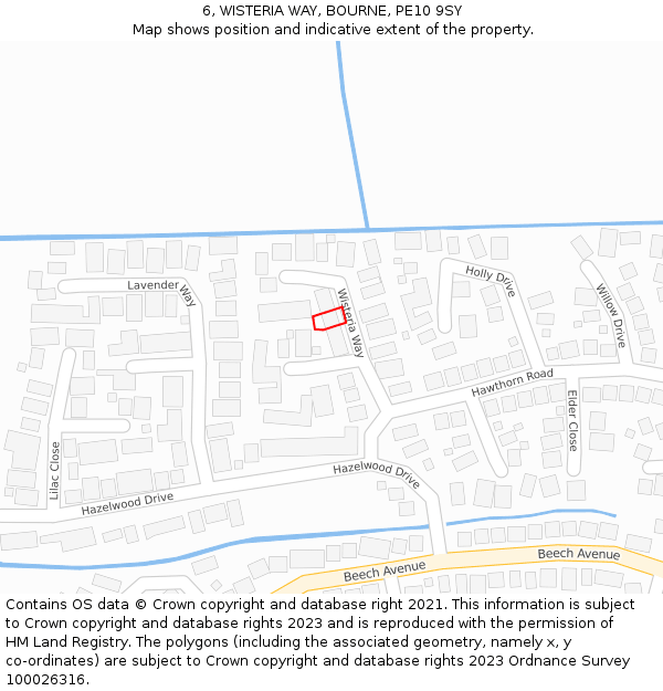 6, WISTERIA WAY, BOURNE, PE10 9SY: Location map and indicative extent of plot