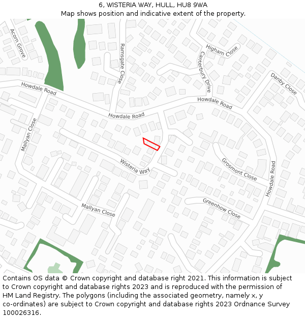6, WISTERIA WAY, HULL, HU8 9WA: Location map and indicative extent of plot