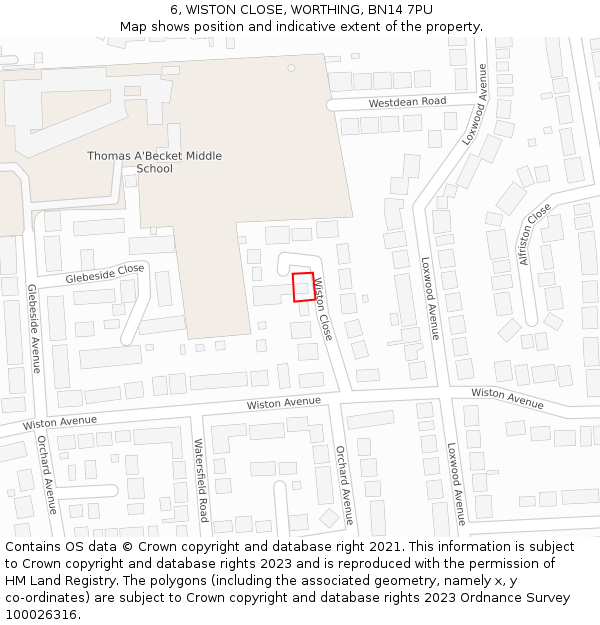 6, WISTON CLOSE, WORTHING, BN14 7PU: Location map and indicative extent of plot