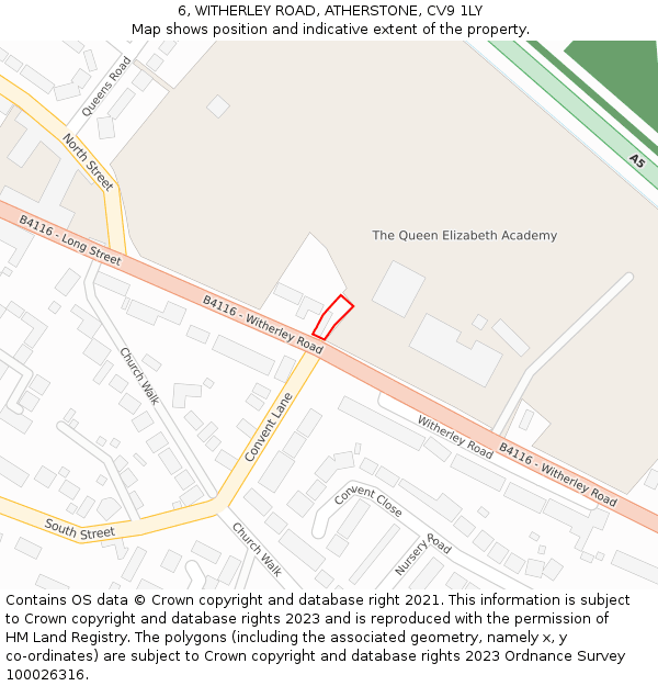 6, WITHERLEY ROAD, ATHERSTONE, CV9 1LY: Location map and indicative extent of plot