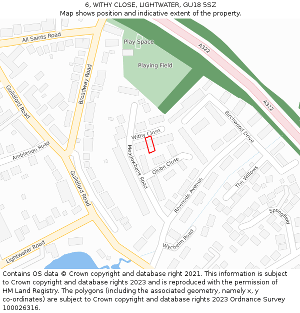 6, WITHY CLOSE, LIGHTWATER, GU18 5SZ: Location map and indicative extent of plot