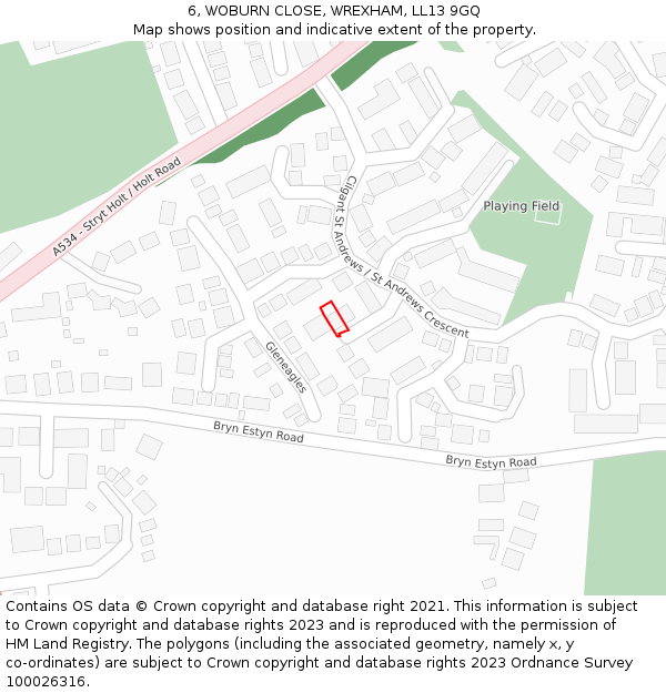 6, WOBURN CLOSE, WREXHAM, LL13 9GQ: Location map and indicative extent of plot