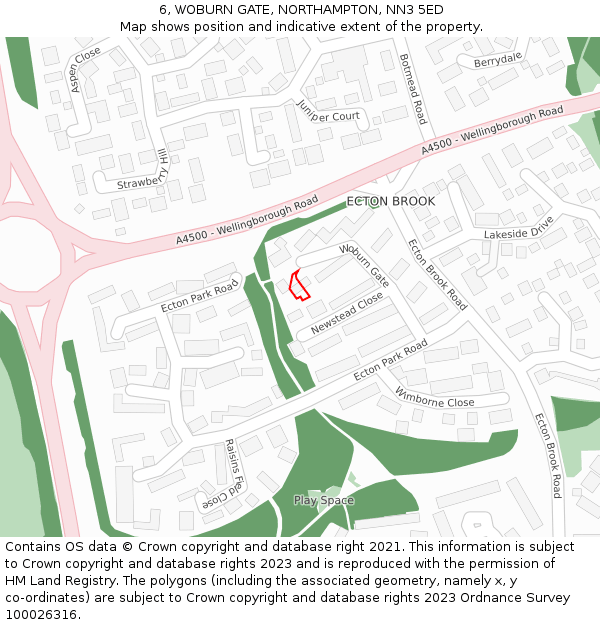 6, WOBURN GATE, NORTHAMPTON, NN3 5ED: Location map and indicative extent of plot