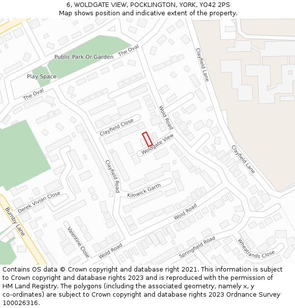 6, WOLDGATE VIEW, POCKLINGTON, YORK, YO42 2PS: Location map and indicative extent of plot