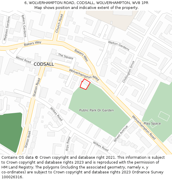 6, WOLVERHAMPTON ROAD, CODSALL, WOLVERHAMPTON, WV8 1PR: Location map and indicative extent of plot