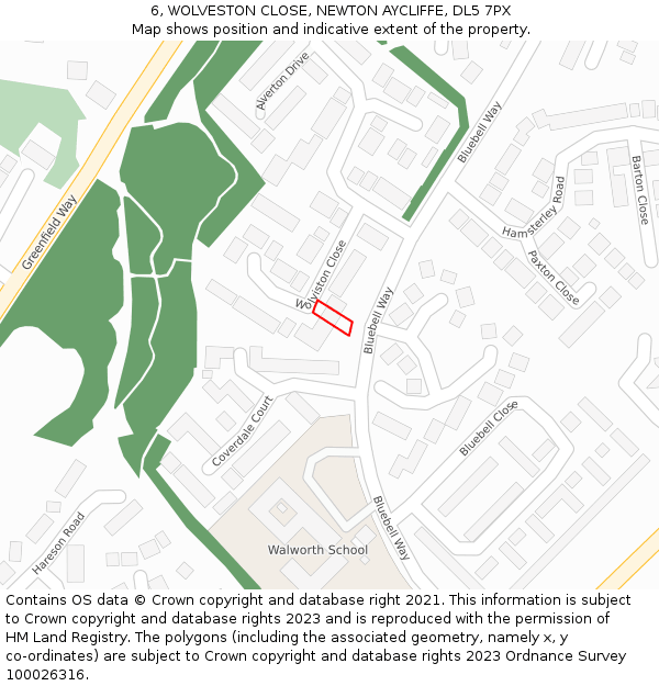 6, WOLVESTON CLOSE, NEWTON AYCLIFFE, DL5 7PX: Location map and indicative extent of plot