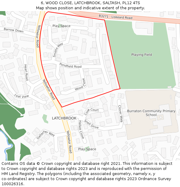 6, WOOD CLOSE, LATCHBROOK, SALTASH, PL12 4TS: Location map and indicative extent of plot