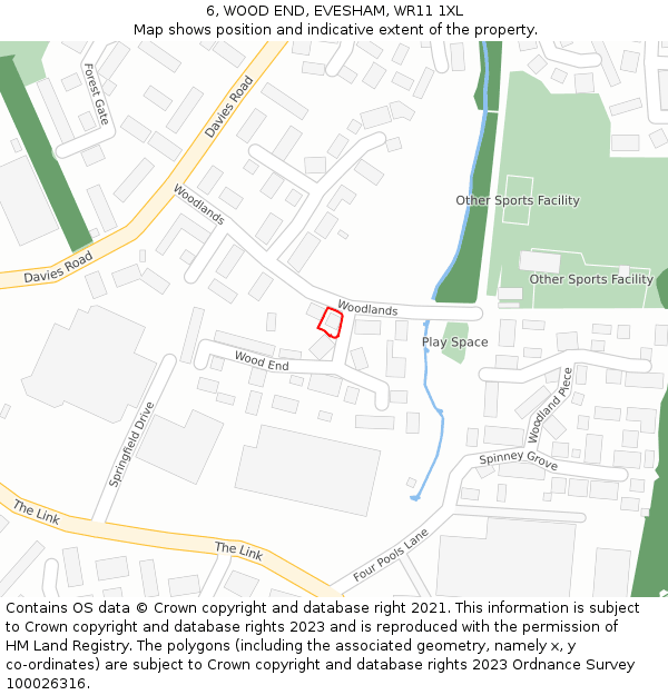 6, WOOD END, EVESHAM, WR11 1XL: Location map and indicative extent of plot