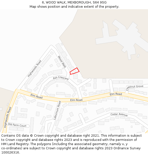 6, WOOD WALK, MEXBOROUGH, S64 9SG: Location map and indicative extent of plot