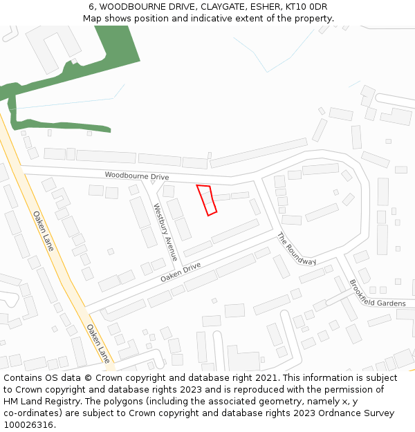 6, WOODBOURNE DRIVE, CLAYGATE, ESHER, KT10 0DR: Location map and indicative extent of plot