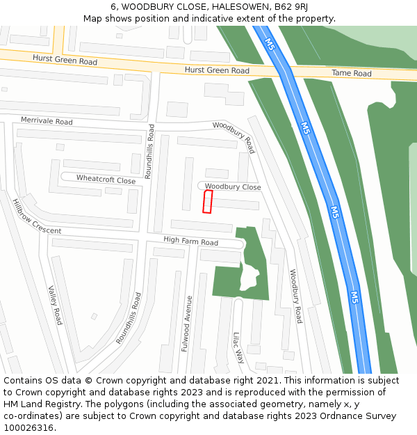 6, WOODBURY CLOSE, HALESOWEN, B62 9RJ: Location map and indicative extent of plot