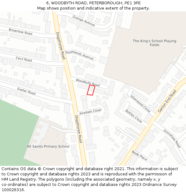 6, WOODBYTH ROAD, PETERBOROUGH, PE1 3PE: Location map and indicative extent of plot