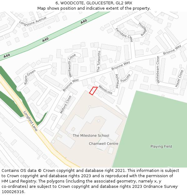 6, WOODCOTE, GLOUCESTER, GL2 9RX: Location map and indicative extent of plot