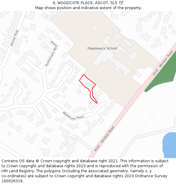 6, WOODCOTE PLACE, ASCOT, SL5 7JT: Location map and indicative extent of plot