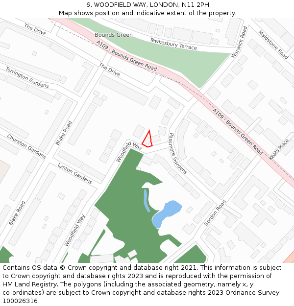 6, WOODFIELD WAY, LONDON, N11 2PH: Location map and indicative extent of plot