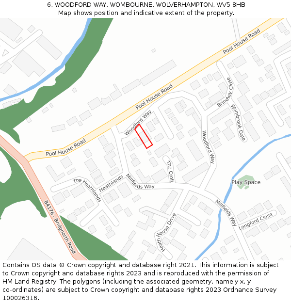 6, WOODFORD WAY, WOMBOURNE, WOLVERHAMPTON, WV5 8HB: Location map and indicative extent of plot