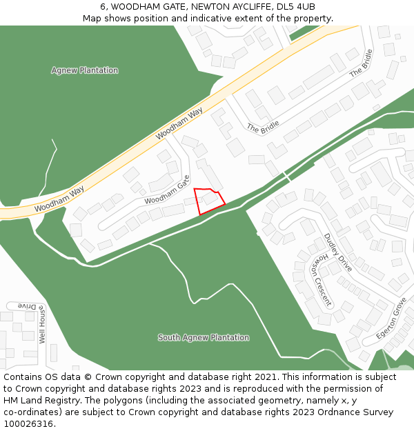 6, WOODHAM GATE, NEWTON AYCLIFFE, DL5 4UB: Location map and indicative extent of plot