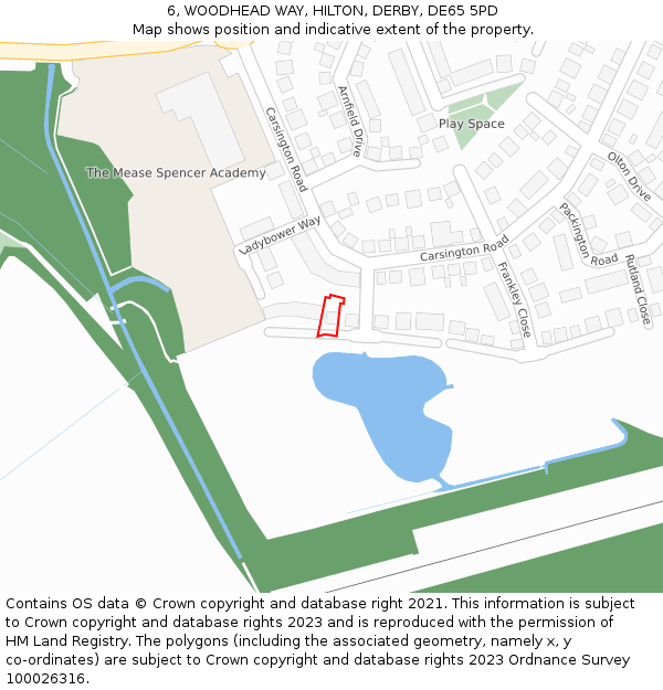 6, WOODHEAD WAY, HILTON, DERBY, DE65 5PD: Location map and indicative extent of plot