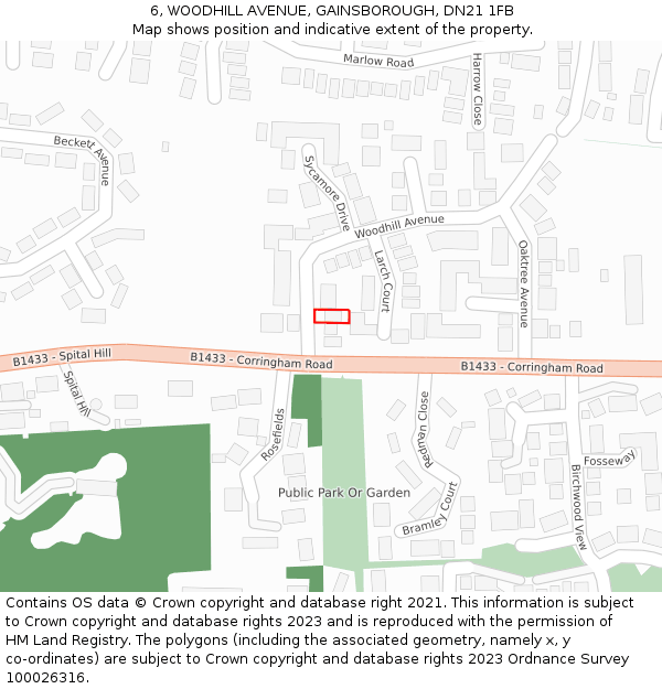 6, WOODHILL AVENUE, GAINSBOROUGH, DN21 1FB: Location map and indicative extent of plot