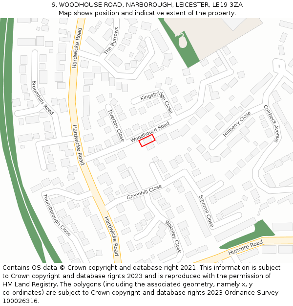 6, WOODHOUSE ROAD, NARBOROUGH, LEICESTER, LE19 3ZA: Location map and indicative extent of plot