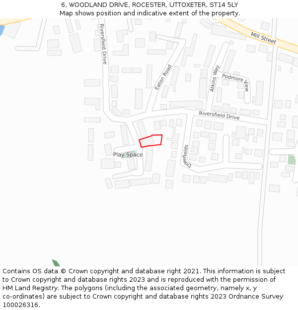 6, WOODLAND DRIVE, ROCESTER, UTTOXETER, ST14 5LY: Location map and indicative extent of plot