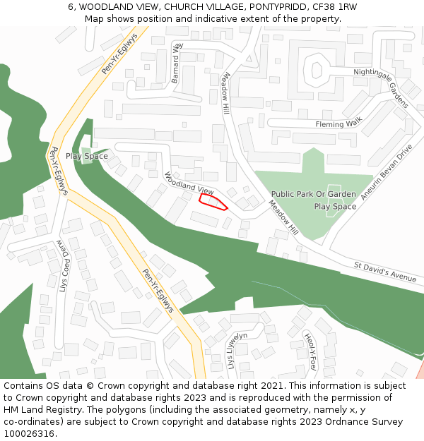 6, WOODLAND VIEW, CHURCH VILLAGE, PONTYPRIDD, CF38 1RW: Location map and indicative extent of plot