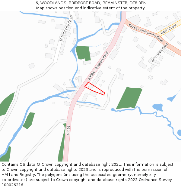 6, WOODLANDS, BRIDPORT ROAD, BEAMINSTER, DT8 3PN: Location map and indicative extent of plot