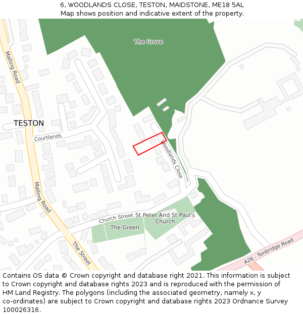6, WOODLANDS CLOSE, TESTON, MAIDSTONE, ME18 5AL: Location map and indicative extent of plot