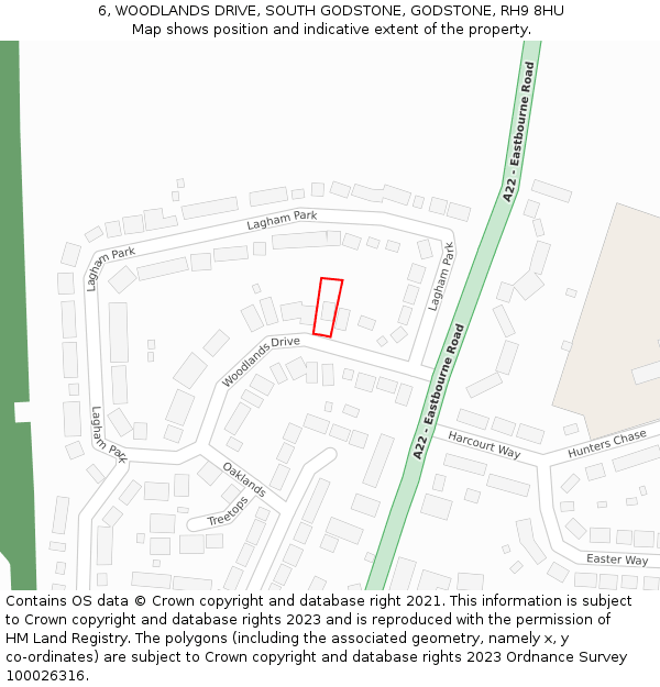 6, WOODLANDS DRIVE, SOUTH GODSTONE, GODSTONE, RH9 8HU: Location map and indicative extent of plot