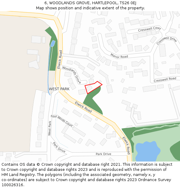 6, WOODLANDS GROVE, HARTLEPOOL, TS26 0EJ: Location map and indicative extent of plot