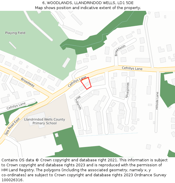 6, WOODLANDS, LLANDRINDOD WELLS, LD1 5DE: Location map and indicative extent of plot