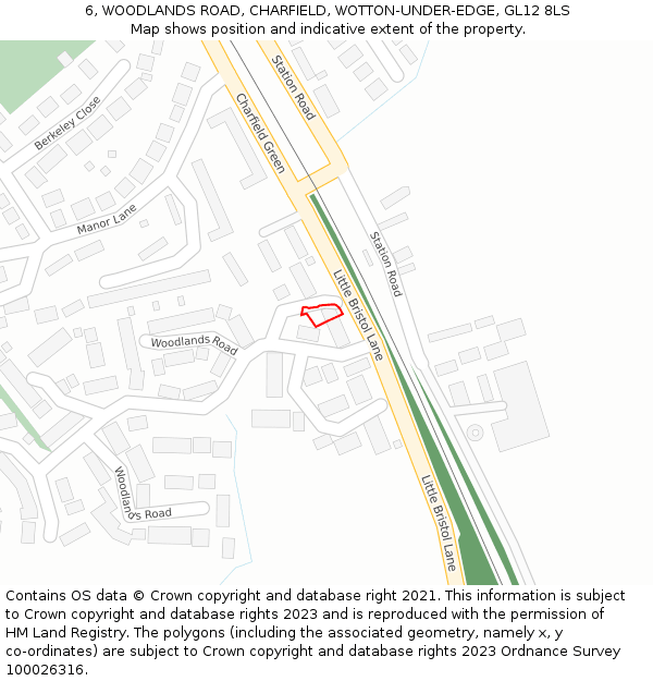 6, WOODLANDS ROAD, CHARFIELD, WOTTON-UNDER-EDGE, GL12 8LS: Location map and indicative extent of plot