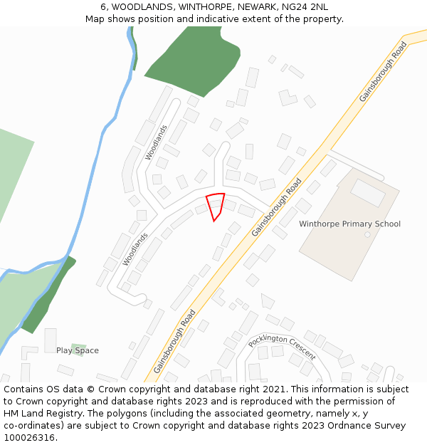 6, WOODLANDS, WINTHORPE, NEWARK, NG24 2NL: Location map and indicative extent of plot