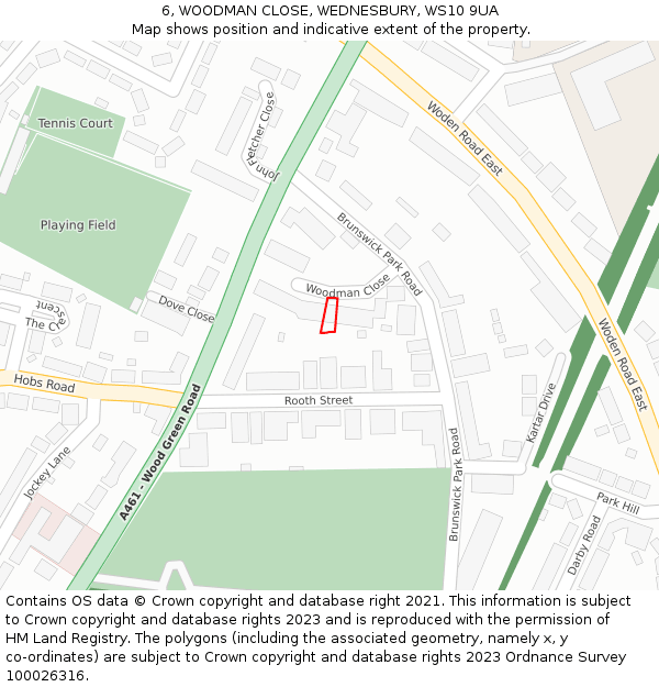 6, WOODMAN CLOSE, WEDNESBURY, WS10 9UA: Location map and indicative extent of plot