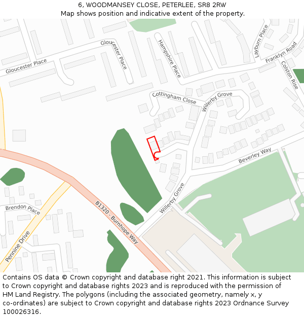 6, WOODMANSEY CLOSE, PETERLEE, SR8 2RW: Location map and indicative extent of plot