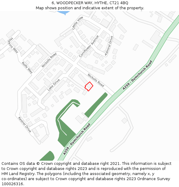 6, WOODPECKER WAY, HYTHE, CT21 4BQ: Location map and indicative extent of plot