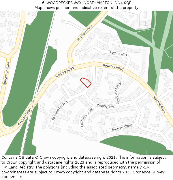6, WOODPECKER WAY, NORTHAMPTON, NN4 0QP: Location map and indicative extent of plot