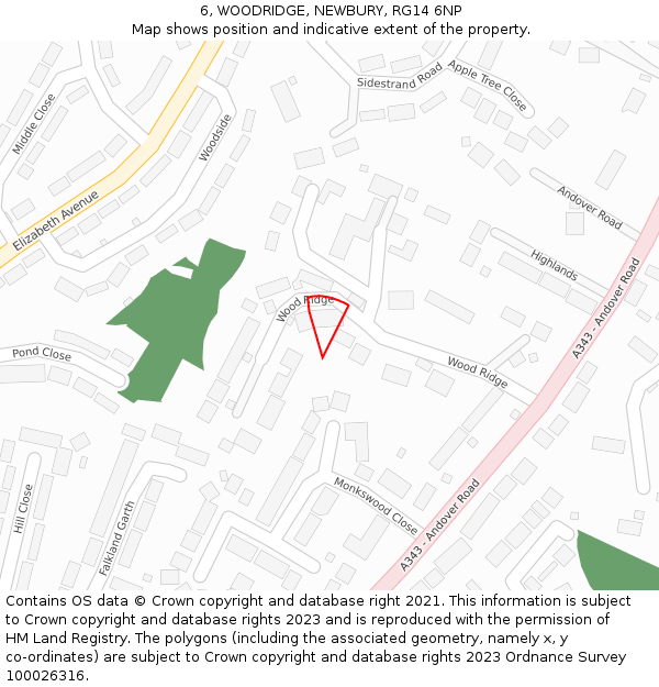 6, WOODRIDGE, NEWBURY, RG14 6NP: Location map and indicative extent of plot
