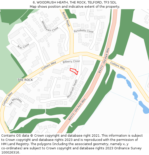 6, WOODRUSH HEATH, THE ROCK, TELFORD, TF3 5DL: Location map and indicative extent of plot