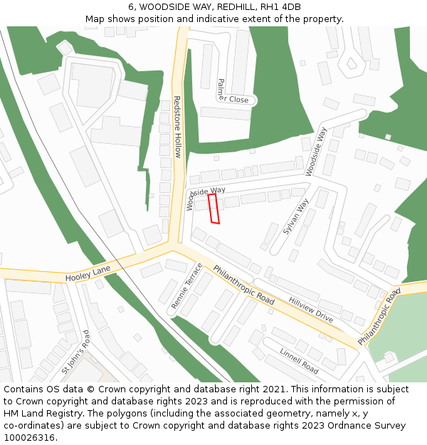 6, WOODSIDE WAY, REDHILL, RH1 4DB: Location map and indicative extent of plot