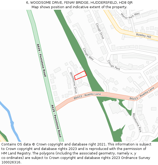 6, WOODSOME DRIVE, FENAY BRIDGE, HUDDERSFIELD, HD8 0JR: Location map and indicative extent of plot