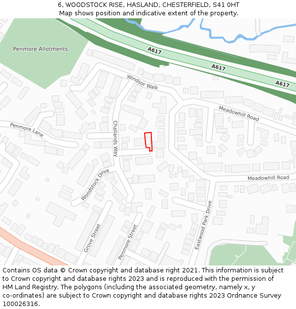 6, WOODSTOCK RISE, HASLAND, CHESTERFIELD, S41 0HT: Location map and indicative extent of plot