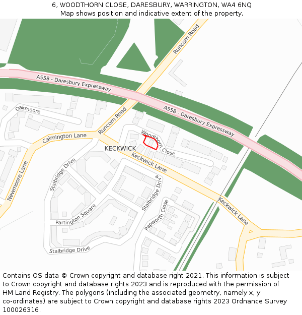 6, WOODTHORN CLOSE, DARESBURY, WARRINGTON, WA4 6NQ: Location map and indicative extent of plot