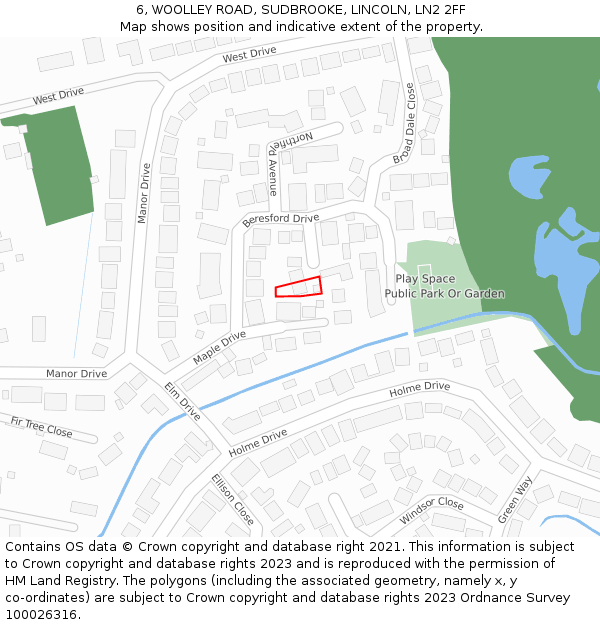 6, WOOLLEY ROAD, SUDBROOKE, LINCOLN, LN2 2FF: Location map and indicative extent of plot