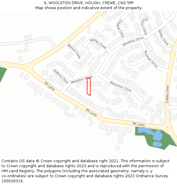 6, WOOLSTON DRIVE, HOUGH, CREWE, CW2 5RF: Location map and indicative extent of plot